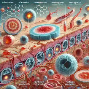 Illustration of tissue repair using peptides BPC-157 and TB-500.
